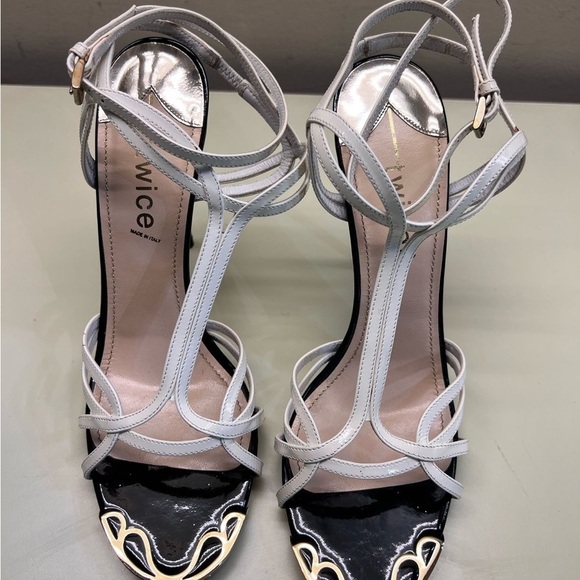 twice Shoes - Ice Silver and Black Strappy Heels